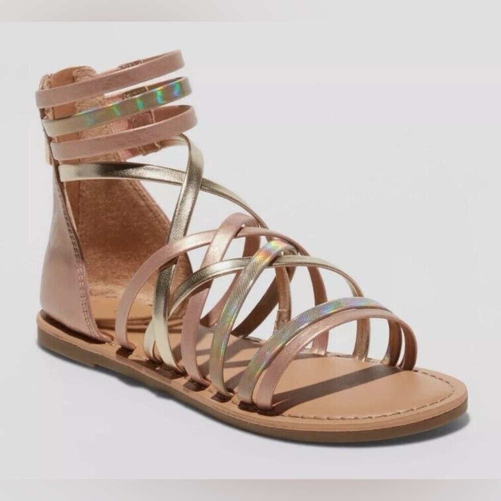 Cat & Jack Girls' Dion Zipper Metallic Ankle Strap Sandals